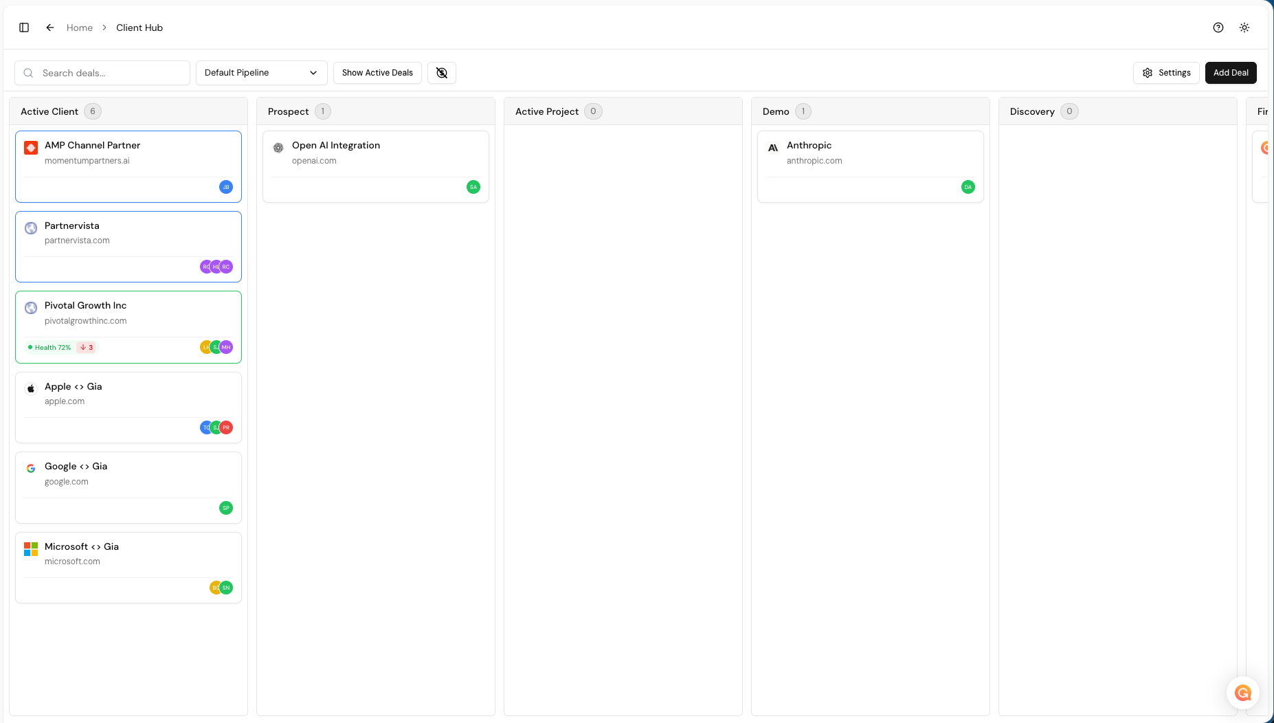 ClientHub Deal Board
