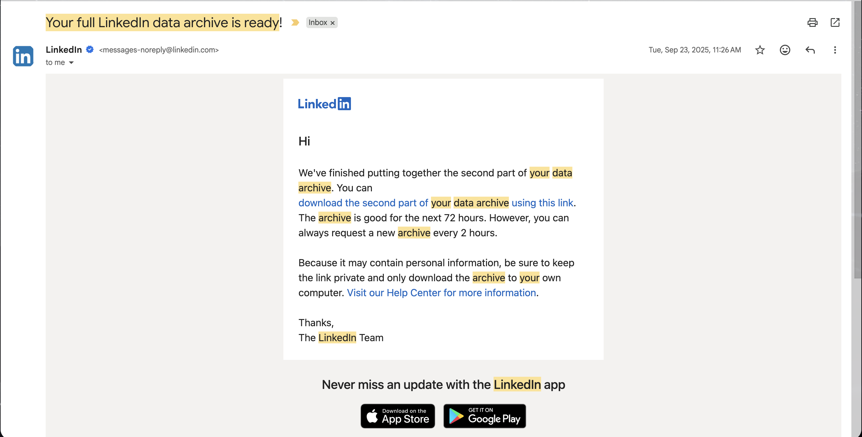 LinkedIn Export Email