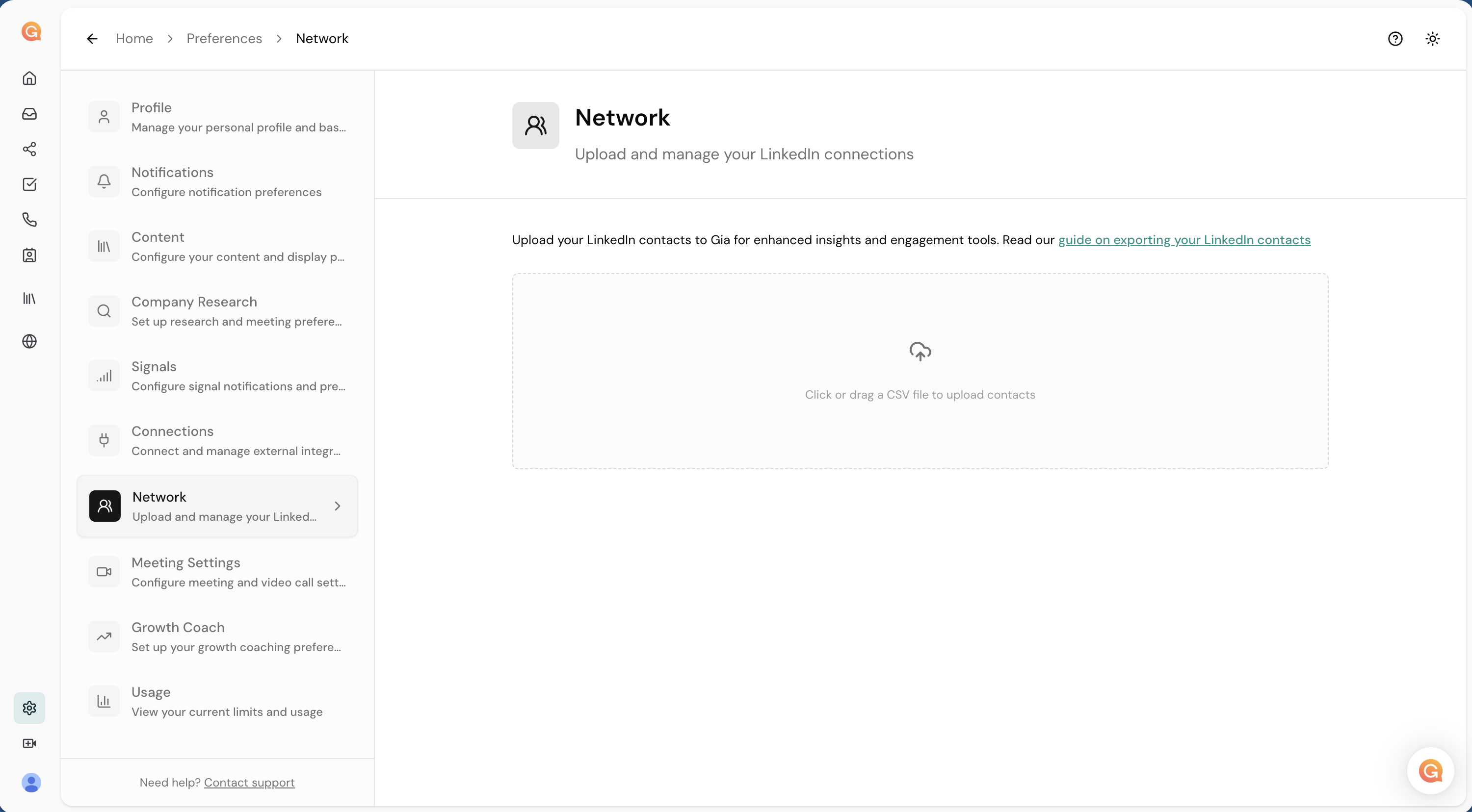 Upload Connections to Gia