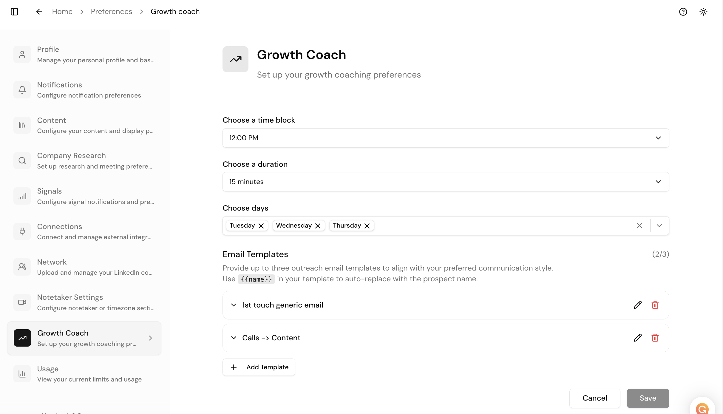 Manage Templates — Add New Template