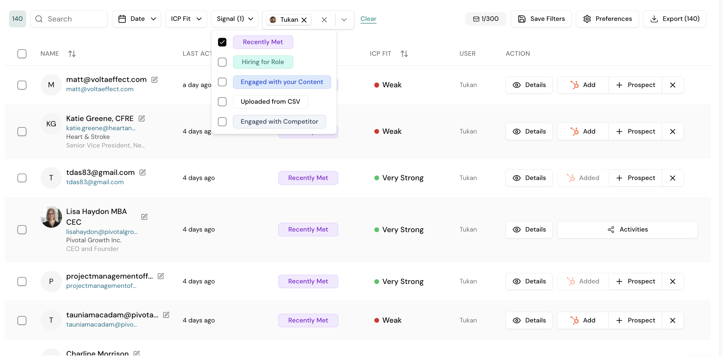Signals — Recently Met Filter