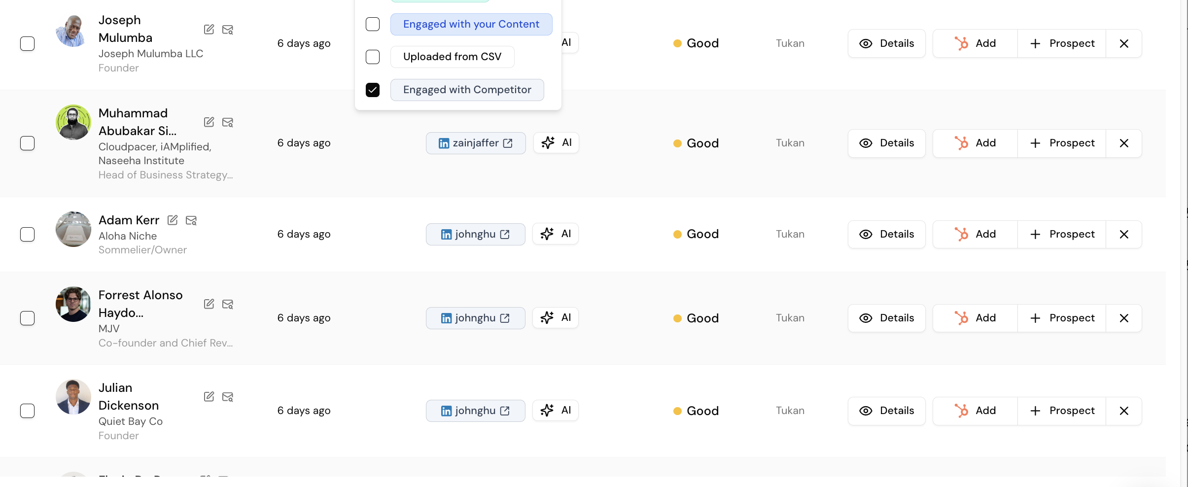 Competitor Engagement Signal Results