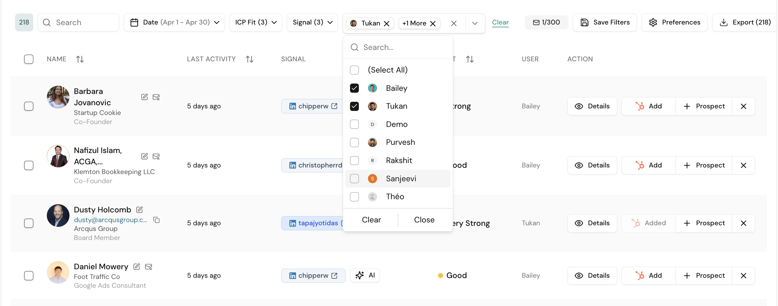 Signals — Multiple Team Members Selected