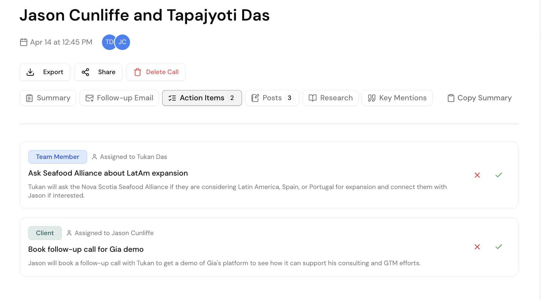Call Summary — Action Items