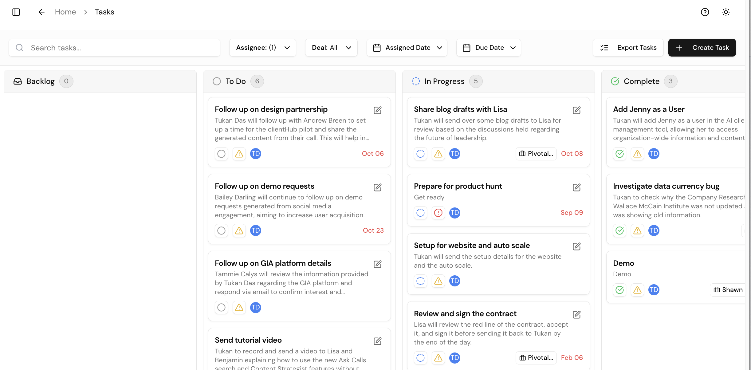 Task Board — Kanban View