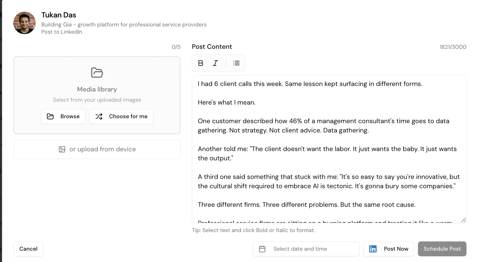 Schedule Post — Date/Time & Image Selection
