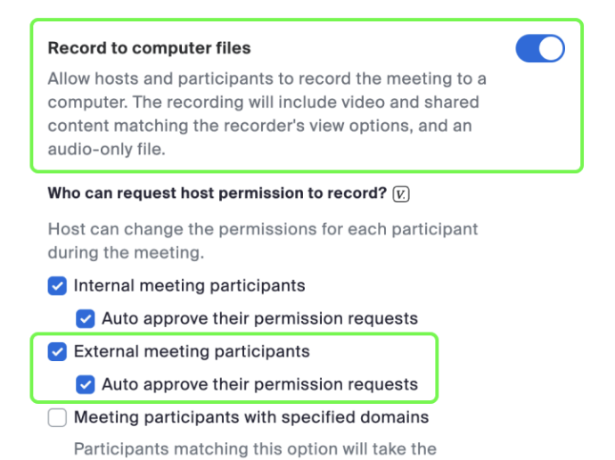 Zoom Recording Settings
